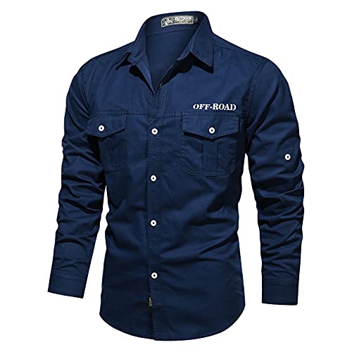 FACAIAFALO Modaworld Herren Langarm Outdoor Baumwolle Washed Shirt Military Style Übergrößen Shirts Military Herren Hemd Casual Shirt Button Down Shirts Langarm Arbeitshemd T Shirt von FACAIAFALO