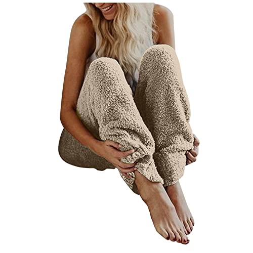 FACAIAFALO Warme Hose Damen Winter Fleece Elegant Lang Freizeithose Warm Gefüttert Pyjamahose Flauschig Teddyhose Fleece Hosen Sporthose Warme Haushose Thermal Pants Yogahosen Winter Thermohose von FACAIAFALO