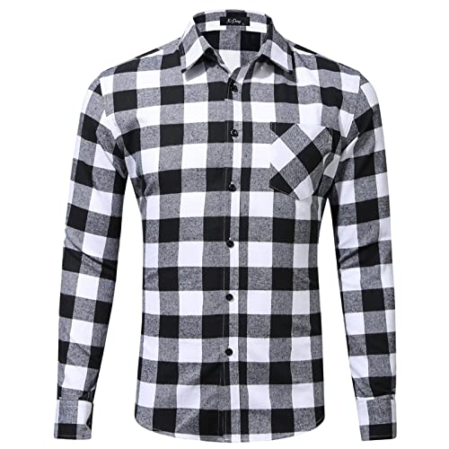 Herren Hemd Plaid Button Stehkragen Slim Fit Langarmshirt Freizeit Langarmhemd Bügelfreies Business Formale Anzug Party Hochzeit T Shirt Herren Herbst Tartan Pullover Verschluss Sweatshirts Top von FACAIAFALO