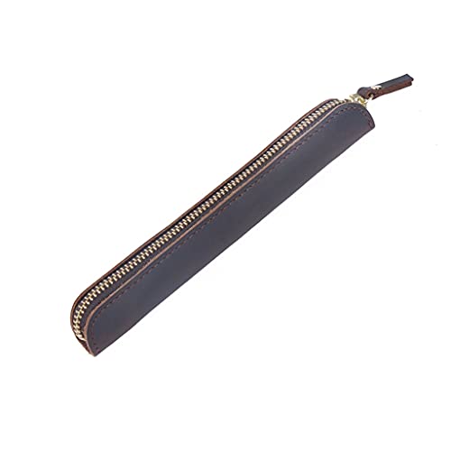 FACAITZQ Schreibwaren-Tasche mit Rindsleder-Stift, Retro-Stil, literarisches Leder, Reißverschluss, Federmäppchen, Mode, Schule, Zubehör, Schreibwaren-Tasche (F, 19 x 3 x 1,5 cm) (A 19 x 3 x 1,5 cm) von FACAITZQ