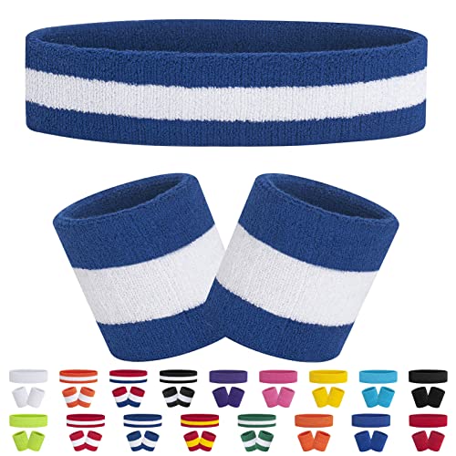 FACATH Gestreiftes Schweißband-Set Sport-Stirnband-Armband-Set Frottee-Armband Sportübungs-Basketball-Armband-Stirnbänder FACATH Gestreiftes Schweißband-Set Sport-Stirnband-Armband-Set Frottee-Armband Sportübungs-Basketball-Armband-Stirnbänder von FACATH