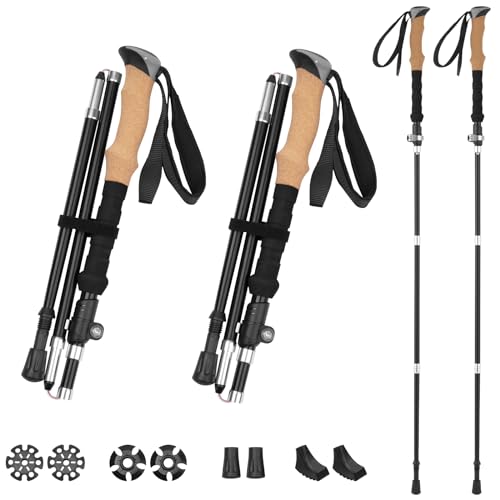 FAEFTY Wanderstöcke Faltbar, Nordic Walking Stöcke Damen Herren, Trekkingstöcke Faltbar Wanderstöcke Teleskop, Verstellbar, Leicht Aluminium 115-135cm mit Korkgriff und 4 Paar Gummipuffer FAEFTY Wanderstöcke Faltbar, Nordic Walking Stöcke Damen Herren, Trekkingstöcke Faltbar Wanderstöcke Teleskop, Verstellbar, Leicht Aluminium 115-135cm mit Korkgriff und 4 Paar Gummipuffer von FAEFTY