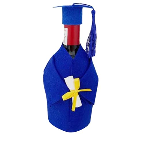 FAGELAXUDN Weinmantel-Flaschenhüllen-Sets für Abschlussfeiern, Abschlusskleid und Flaschenaufsätze, Doktorhut mit Quasten, Anzug für Wein- oder Champagnerflaschen (Blau) von FAGELAXUDN