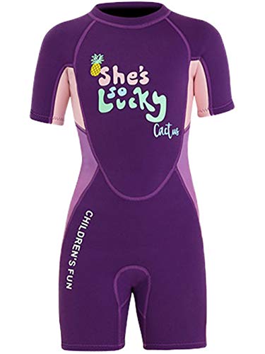 Kinder Mädchen Jungen Neoprenanzug 2.5MM Neopren Kurzarm Wäremehaltung Tauchanzug UV-Schutz Badeanzug für Wassersport Diving Suit L von FAIRYRAIN