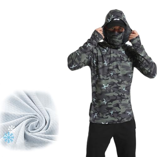 6-in-1 professionelle UPF50+ Angelbekleidung, Herren UV-Schutz Langarm, atmungsaktive weiche Elastizität kühle Sonnenschutzkleidung, Sonnenschutz-Angelshirt für Herren mit Maske (Grün,2XL) von FAIRZ