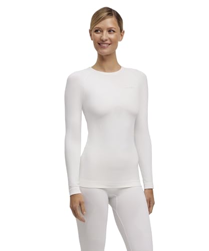 FALKE Damen Baselayer-Shirt Warm Round Neck W L/s Sh Funktionsmaterial schnelltrocknend 1 Stück, Weiß White 2860, M von FALKE