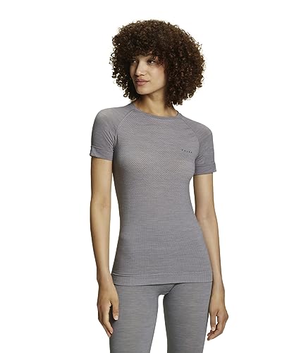 FALKE Damen Baselayer-Shirt Wool-Tech Light Round Neck W S/S TS Funktionsmaterial Wolle schnelltrocknend 1 Stück, Grau (Grey-Heather 3757), XL von FALKE