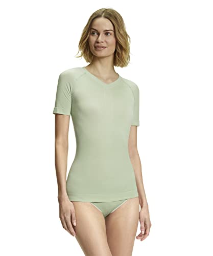 FALKE Damen Baselayer-Shirt Wool-Tech Light Trend V Neck W S/S SH Funktionsmaterial Wolle schnelltrocknend 1 Stück, Grün (Quiet Green 7378), L von FALKE