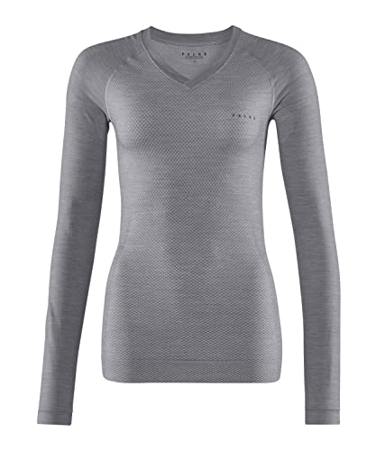 FALKE Damen Baselayer-Shirt Wool-Tech Light V Neck W L/S SH Wolle Schnelltrocknend 1 Stück, Grau (Grey-Heather 3757), XL von FALKE