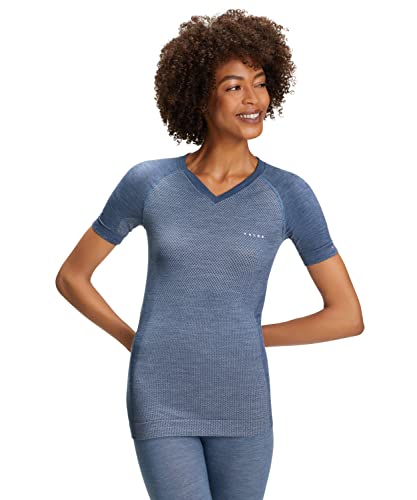 FALKE Damen Baselayer-Shirt Wool-Tech Light V Neck W S/S SH Wolle Schnelltrocknend 1 Stück, Blau (Captain 6751), XS von FALKE