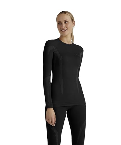 FALKE Damen Baselayer-Shirt Wool Tech. Funktionsmaterial Wolle Schnelltrocknend Warm 1 Stück, Schwarz (Black 3000), XL von FALKE