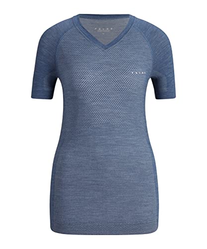 FALKE Damen Baselayer-Shirt Wool-Tech Light V Neck W S/S SH Wolle Schnelltrocknend 1 Stück, Blau (Captain 6751), L von FALKE