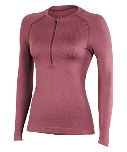 FALKE Damen Langarmshirt Crepe Half-Zip, Baumwollmischung, 1 Stück, Rot (Mahogany 8344), Größe: XS von FALKE