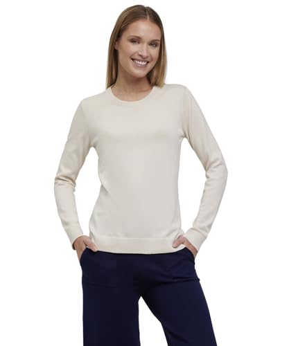 FALKE Damen Pullover Basic Cotton Crew Neck W PU Baumwolle weich hautfreundlich 1 Stück, Beige (Ivory 2062), M von FALKE