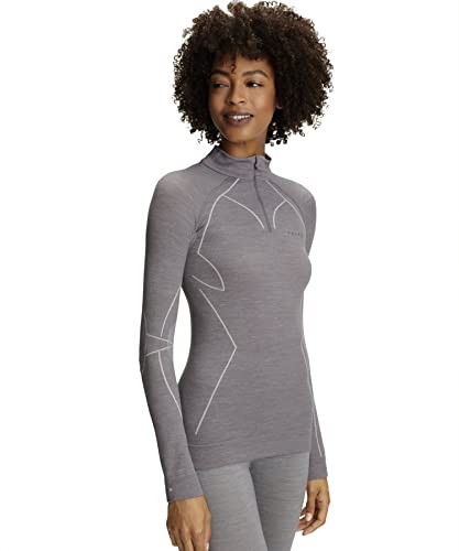 FALKE Damen Baselayer-Shirt Wool-Tech High Zip Neck W L/S SH Wolle Schnelltrocknend 1 Stück, Grau (Grey-Heather 3757), L FALKE Damen Baselayer-Shirt Wool-Tech High Zip Neck W L/S SH Wolle Schnelltrocknend 1 Stück, Grau (Grey-Heather 3757), L von FALKE