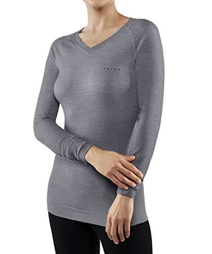 FALKE Damen Baselayer-Shirt Wool-Tech Light V Neck W L/s Sh Wolle Funktionsmaterial schnelltrocknend 1 Stück, Grau Grey-Heather 3757, M FALKE Damen Baselayer-Shirt Wool-Tech Light V Neck W L/s Sh Wolle Funktionsmaterial schnelltrocknend 1 Stück, Grau Grey-Heather 3757, M von FALKE
