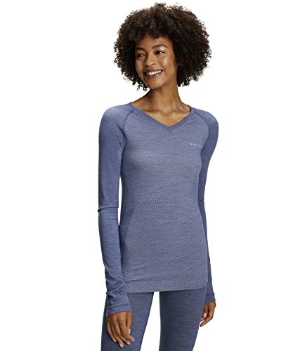 FALKE Damen Baselayer-Shirt Wool-Tech Light V Neck W L/S SH Wolle Schnelltrocknend 1 Stück, Blau (Captain 6751), S von FALKE