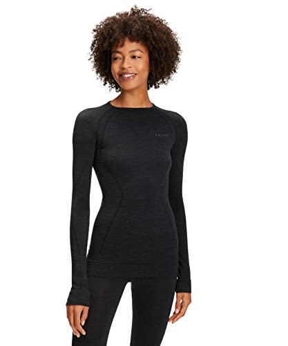 FALKE Damen Baselayer-Shirt Wool-Tech Round Neck W L/S SH Wolle schnelltrocknend 1 Stück, Schwarz (Black 3000), XL von FALKE