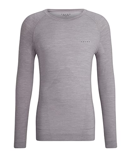 FALKE Herren Baselayer-Shirt Wool-Tech Light Round Neck M L/S SH Wolle Schnelltrocknend 1 Stück, Grau (Grey-Heather 3757), XXL von FALKE