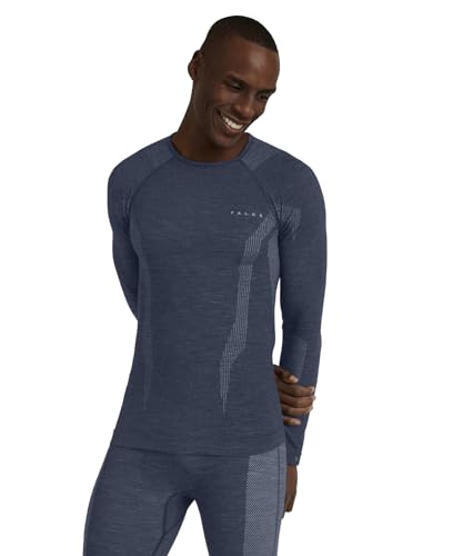 FALKE Herren Baselayer-Shirt Wool Tech. Funktionsmaterial Wolle Schnelltrocknend Warm 1 Stück, Blau (Capitain 6751), M von FALKE