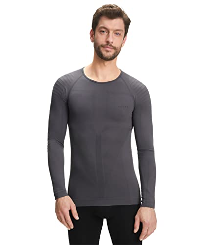 FALKE Herren Baselayer-Shirt Warm Round Neck M L/S SH Funktionsgarn Schnelltrocknend 1 Stück, Schwarz (Concrete 3717), L von FALKE