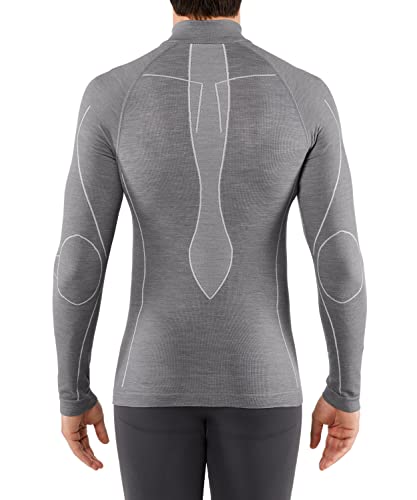 FALKE Herren Baselayer-Shirt Wool-Tech High Zip Neck M L/S SH Wolle schnelltrocknend 1 Stück, Grau (Grey-Heather 3757), M von FALKE