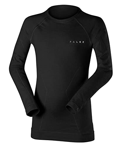 FALKE Unisex Kinder Baselayer-Shirt Wool-Tech K L/s Sh Wolle Funktionsmaterial schnelltrocknend 1 Stück, Schwarz Black 3000, 146-152 von FALKE