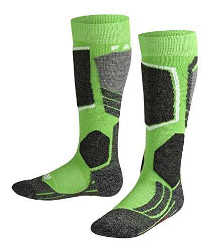 FALKE Unisex Kinder Skisocken SK2 Intermediate K KH Wolle warm dick 1 Paar, Grün (Vivid Green 7231), 27-30 von FALKE