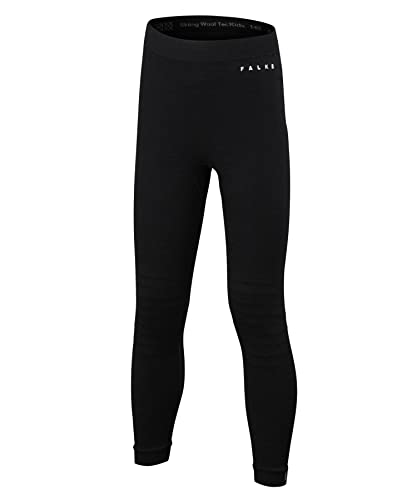 FALKE Unisex Kinder Baselayer-Hose Wool-Tech Long K TI Wolle schnelltrocknend 1 Stück, Schwarz (Black 3000), 158-164 von FALKE