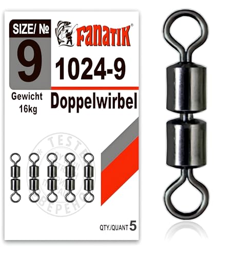 FANATIK 5xDoppelwirbel 1024 Double Swivel Angel Wirbel Gr. 10, 9, 8, 7, 6, 5 (Schwarz, 8: 13mm - 19kg) von FANATIK