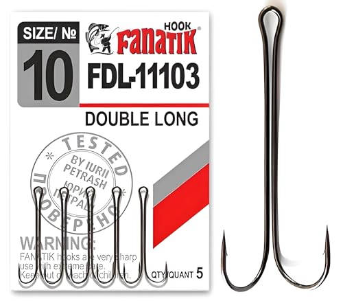 FANATIK Doppelhaken Double Long FDL-11103 gr. 8, 6, 4, 2, 1, 1/0, 2/0, 3/0, 4/0 jig Angel Fishing Hook für Gummiköder Offset (Black, 30mm - #6-5 Stück) von FANATIK