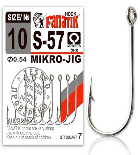 FANATIK Haken MIKRO-JIG s-57 gr. 10, 8, 6, 4, 2, 1 jig Angel Fishing Hook für Gummiköder (Schwarz, 13mm - #10-7 Stück) von FANATIK