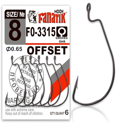 FANATIK Haken Offset FO-3315 gr. 8, 6, 4, 2, 1, 1/0, 2/0, 3/0, 4/0, 5/0 jig Angel Fishing Hook für Gummiköder (Schwarz, 32mm - #4-5 Stück) von FANATIK