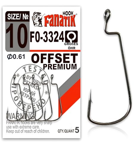 FANATIK Haken Offset Premium FO-3324 gr. 10, 8, 6, 4, 2, 1 jig Angel Fishing Hook für Gummiköder (Schwarz, 20mm - #10-5 Stück) von FANATIK