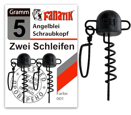FANATIK Schraubkopf Zwei Schleifen Spirale Set 5 St mit Karabiner Korkenzieher Jig Jigkopf 5g-20g (7 Gramm - 2 Stück, Schwarz) von FANATIK