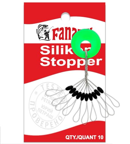 FANATIK Silikon Stopper Schnurstopper rutschfest Posenstopper aus Silikon Perlen Angeln Montagesystem (#S (Ø 0.10- Ø 0.20) mm - 10 Stück, Schwarz) von FANATIK