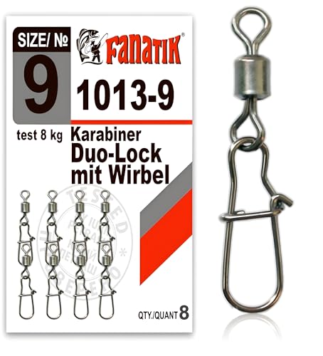 FANATIK Wirbel mit Karabiner Duo-Lock 1013 Gr. 10, 9, 8, 7, 6, 5, 4, 3, 2 Angel Swivel Fast Lock snap (Schwarz, 5: 14+16mm - 11kg - 7stk.) von FANATIK