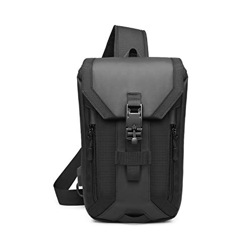 FANDARE Anti-Theft Brusttasche Sling Bag mit USB Schultertasche Herren Grosse Kapazität Crossover Bag Umhängetasche für Schule Outdoorsport Wandern Radfahren Bergsteigen Reisen Polyester Schwarz von FANDARE