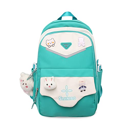 FANDARE Beiläufig Rucksack Schulranzen Schulrucksack Schulranzen Daypacks Schultaschen Mädchen Schultaschen Ranzen für Damen Universität Reisen Freizeit Arbeit Daypacks mit Plüschzubehör Grün von FANDARE