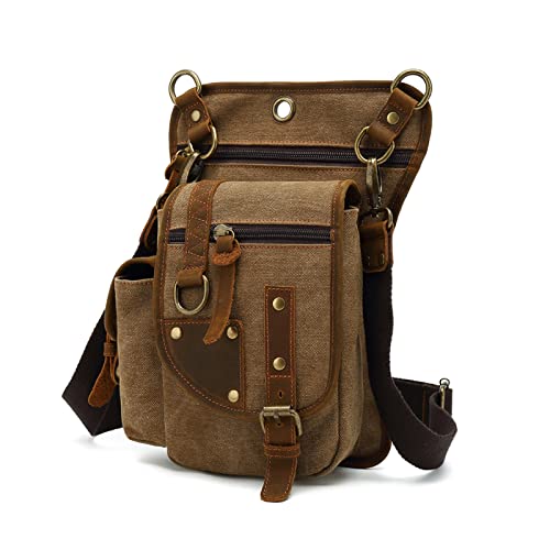 FANDARE Beintasche Herren Hüfttasche Brusttasche Canvas Beinbeutel Sling Bag Damen Sling Bag Schulranzen Umhängetasche Sporttasche für Motorrad Wandern Radfahren Schule Reise Joggen Daypacks Braun von FANDARE