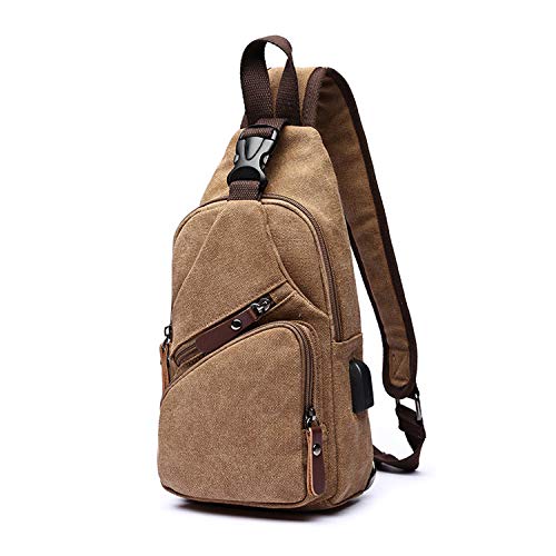 FANDARE Brusttasche Herren Schultertasche Sling Bag Rucksack mit USB Segeltuch Tasche Umhängetasche Sporttasche für Wandern,Abenteuer,Sport, Reisen und Joggen Braun FANDARE Brusttasche Herren Schultertasche Sling Bag Rucksack mit USB Segeltuch Tasche Umhängetasche Sporttasche für Wandern,Abenteuer,Sport, Reisen und Joggen Braun von FANDARE