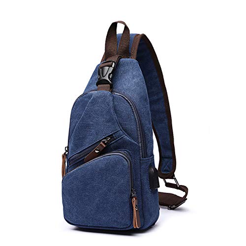 FANDARE Brusttasche Herren Schultertasche Sling Bag Rucksack mit USB Segeltuch Tasche Umhängetasche Sporttasche für Wandern,Abenteuer,Sport, Reisen und Joggen Dunkelblau FANDARE Brusttasche Herren Schultertasche Sling Bag Rucksack mit USB Segeltuch Tasche Umhängetasche Sporttasche für Wandern,Abenteuer,Sport, Reisen und Joggen Dunkelblau von FANDARE