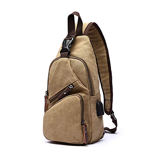 FANDARE Brusttasche Herren Schultertasche Sling Bag Rucksack mit USB Segeltuch Tasche Umhängetasche Sporttasche für Wandern,Abenteuer,Sport, Reisen und Joggen Khaki FANDARE Brusttasche Herren Schultertasche Sling Bag Rucksack mit USB Segeltuch Tasche Umhängetasche Sporttasche für Wandern,Abenteuer,Sport, Reisen und Joggen Khaki von FANDARE