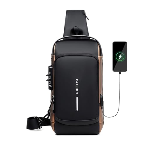 FANDARE Brusttasche Sling Bag Geschäft Schultertasche mit USB-Ladeanschluss Passwortschutz Crossbody Bag Umhängetasche Wasserdicht für Reisen Wandern mehrere Taschen Daypacks Schwarz Braun FANDARE Brusttasche Sling Bag Geschäft Schultertasche mit USB-Ladeanschluss Passwortschutz Crossbody Bag Umhängetasche Wasserdicht für Reisen Wandern mehrere Taschen Daypacks Schwarz Braun von FANDARE