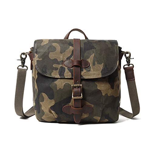 FANDARE Camo Umhängetasche Herren Segeltuch Schultertaschen Crossbody Messenger Handy Umhängetasche Männerhandtasche Arbeit Schulranzen Outdoor Reise Party Stadttasche Wasserdicht City Bag Dunkelgrün von FANDARE