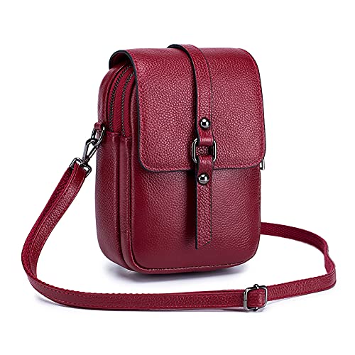 FANDARE Crossbody Tasche Damen Handy Umhängetasche Handtaschen Leder Schultertasche Frauen Handytasche zum Umhängen Schultertasche Portemonnaie Geldbörse Weinrot von FANDARE