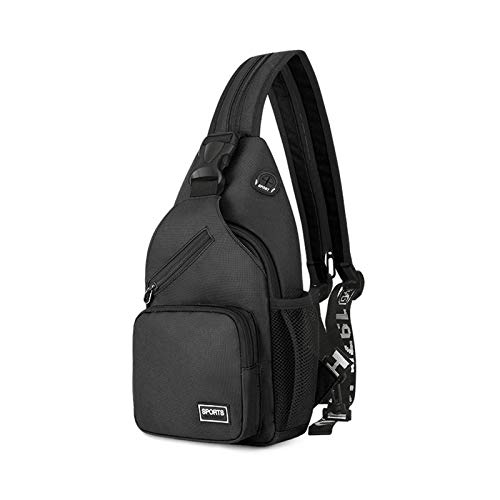 FANDARE Damen Brusttasche Klein Rucksack mit Kopfhörerloch Sling Bag Mädchen Schultertasche Crossbody Umhängetasche Reisen Wandern Sport Daypack Dauerhaft Polyester Schwarz von FANDARE