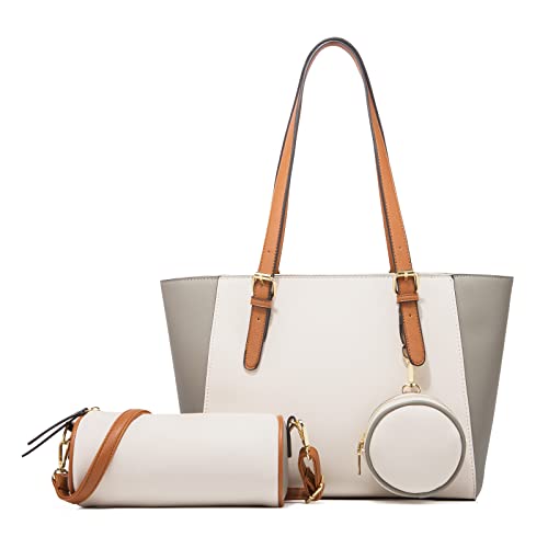 FANDARE Damen Handtasche 3-teiliges Set Damen Shopper Schultertasche Groß Henkeltaschen Umhängetasche Geldbörse Tragetasche Frauen Reise Alltag Büro Schule Ausflug PU Leder Handbags Weiß FANDARE Damen Handtasche 3-teiliges Set Damen Shopper Schultertasche Groß Henkeltaschen Umhängetasche Geldbörse Tragetasche Frauen Reise Alltag Büro Schule Ausflug PU Leder Handbags Weiß von FANDARE