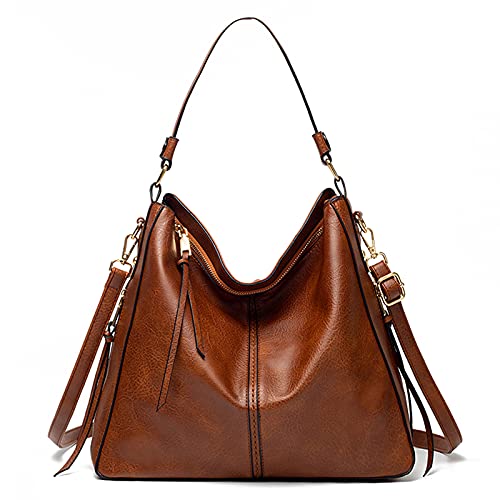 FANDARE Damen Handtasche Frauen Umhängetaschen Schultertasche PU Leder Tote Beutel Schultertasche für Mädchen Alltag Büro Schule Ausflug Shopper Hobo Tasche Braun von FANDARE