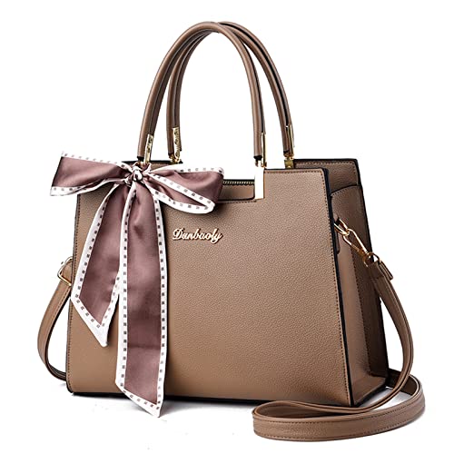 FANDARE Damen Handtasche Große Henkeltaschen Elegante Schultertasche Umhängetaschen PU-Leder Tote Beutel mit Quaste für Arbeit Schule Shopper Reise Khaki von FANDARE